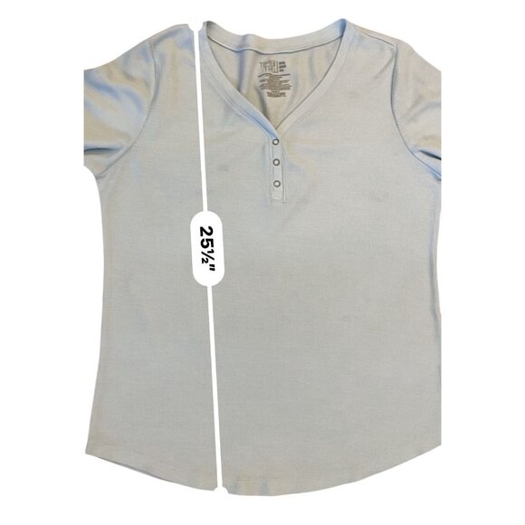 2XL plus size V-neck long sleeve waffle Henley baby blue stretch - Picture 3 of 6